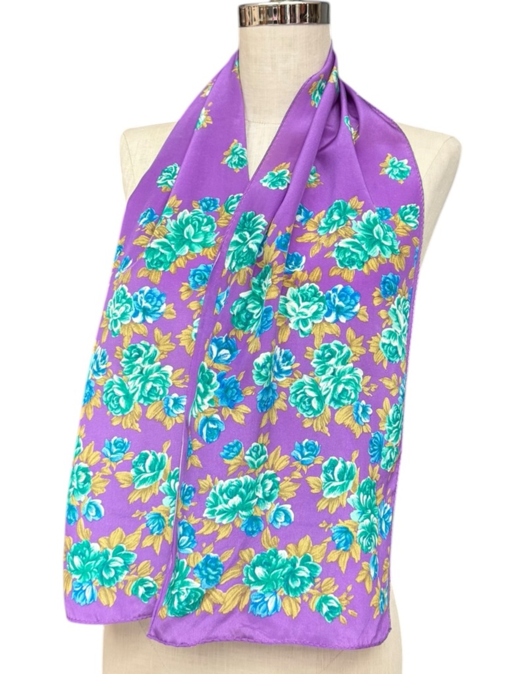 Vintage Honey Purple Floral Silk Scarf Vintage Long Oblong